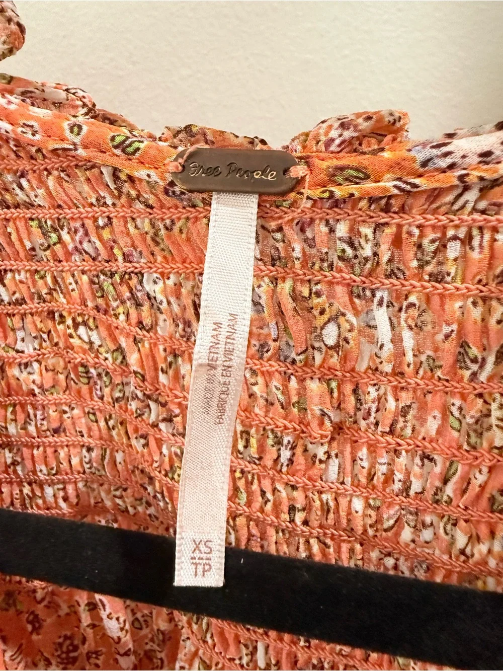 Free People Orange Floral Smocked Button-Front Blouse